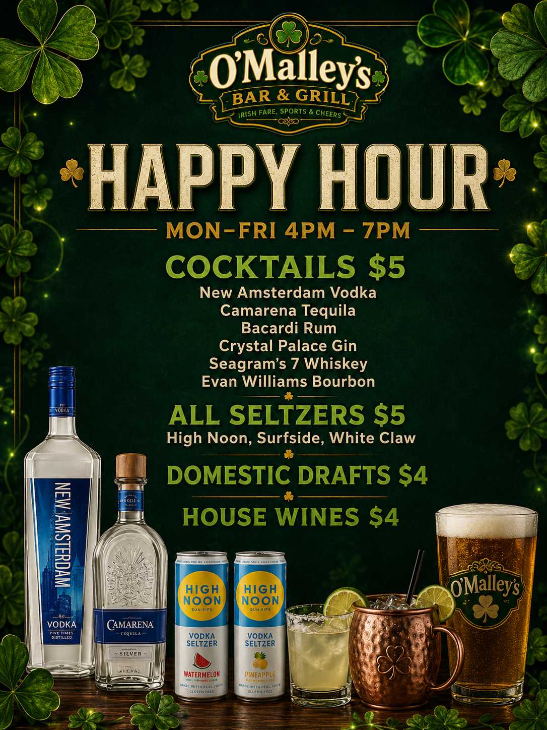O'Malley's Happy Hour specials